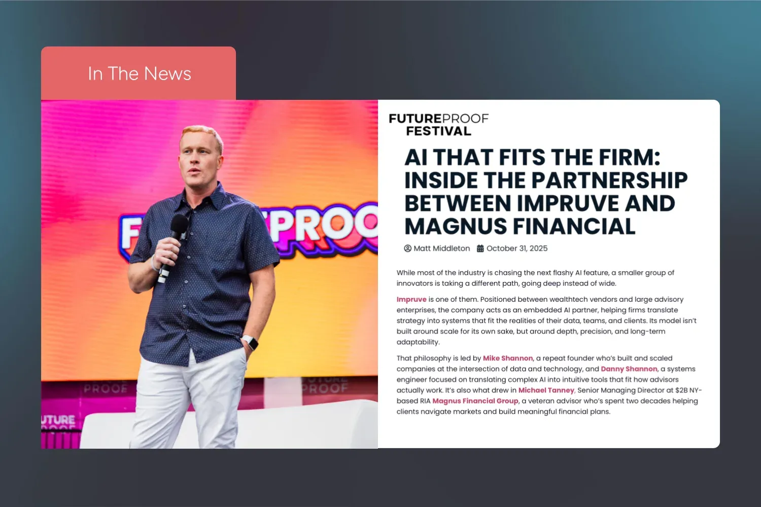 Future Proof CEO Matt Middleton Spotlights Impruve in “AI That Fits The Firm”