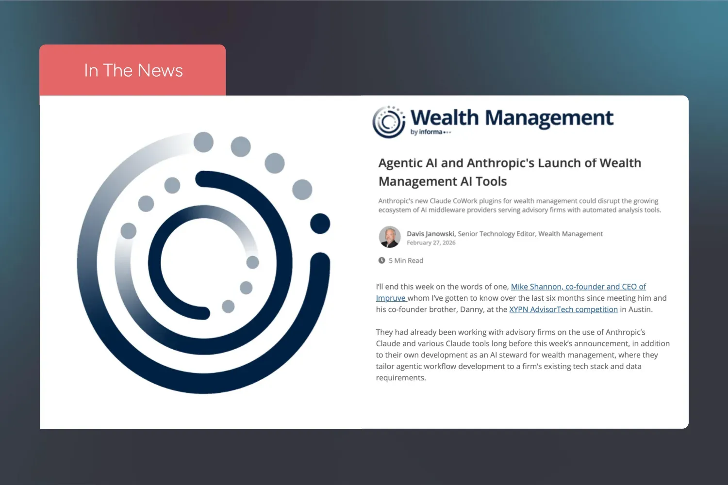 Impruve Named in Wealth Management’s AI Moment: A Recap of Davis Janowski’s Industry Column